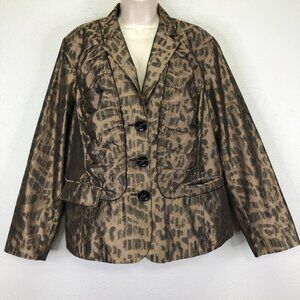 NWT Chicos Jacket Size 3 Womens XL Lady Leopard Layla Print Brown Gold Shimmer